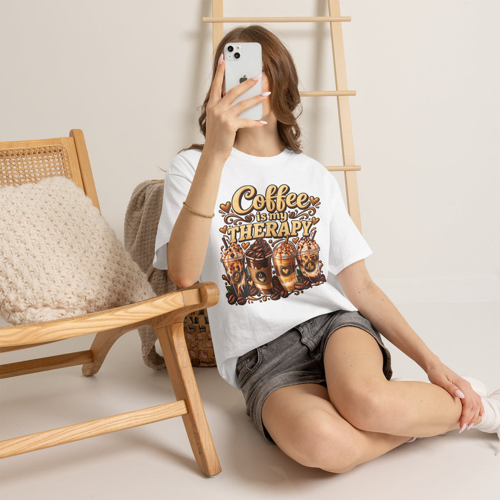 Coffee Is My Therapy T-Shirt | Coffee Cups Illustration, Cozy Beverage Tee