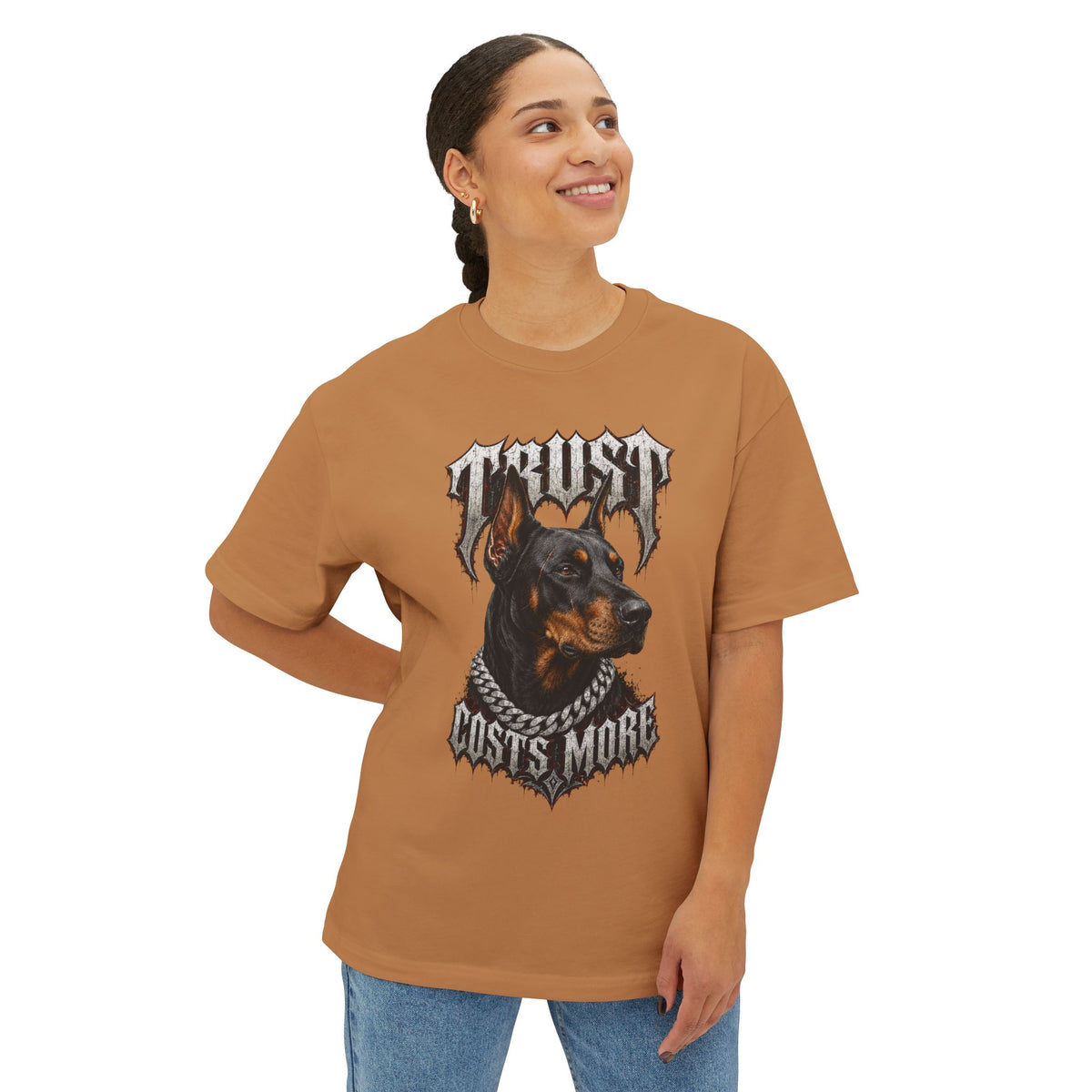 Trust Costs More Doberman Tee | Doberman Portrait, Gothic Text