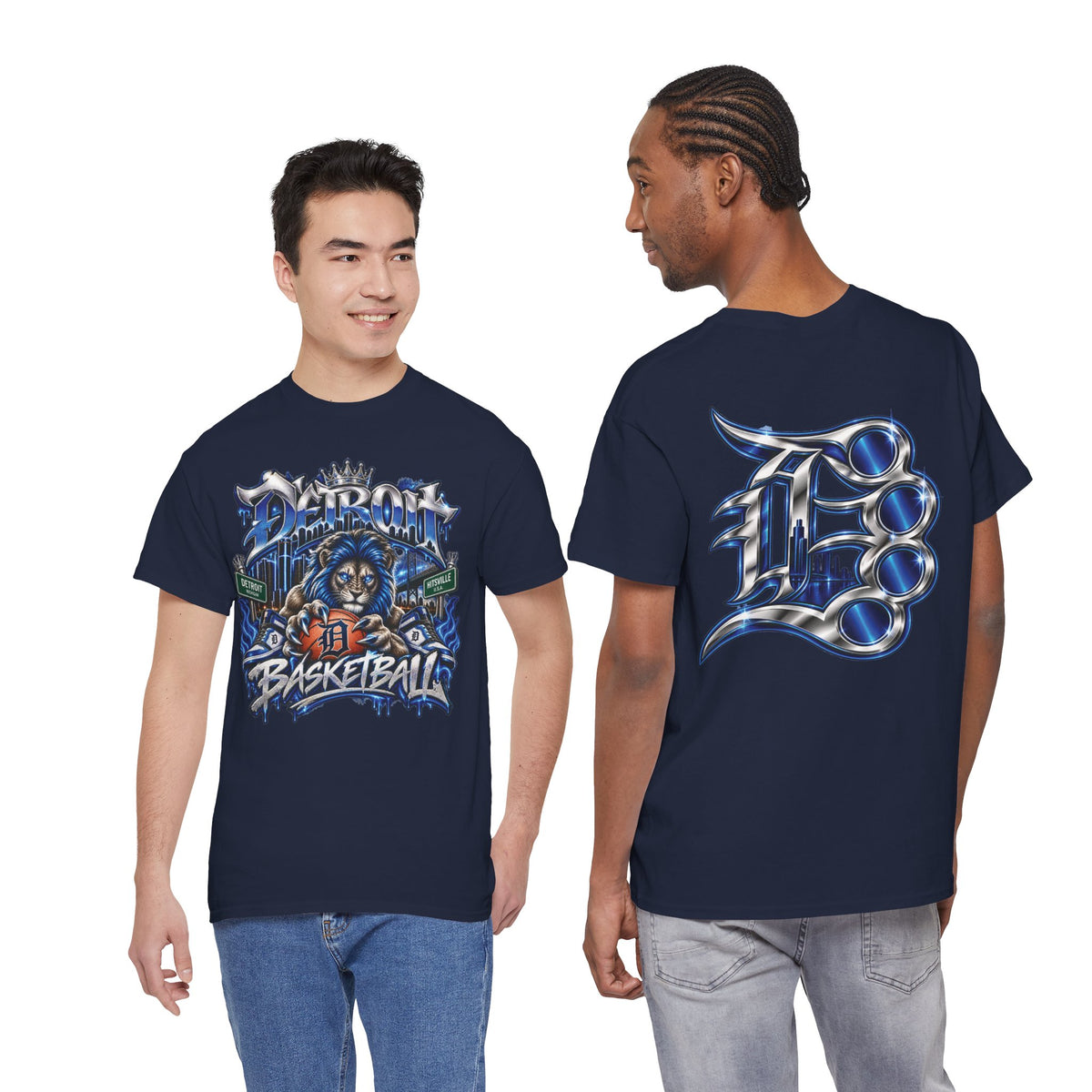 Detroit Basketball Lion Graphic Tee | City Streetball Detroit D Logo