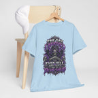 Grim Reaper Skull with Purple Flames T-Shirt | Gothic Death Quote Tee
