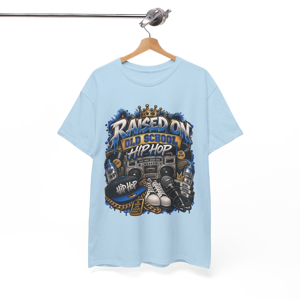 Raised On Old School Hip Hop T-Shirt | Retro Boombox Sneakers Crown Design