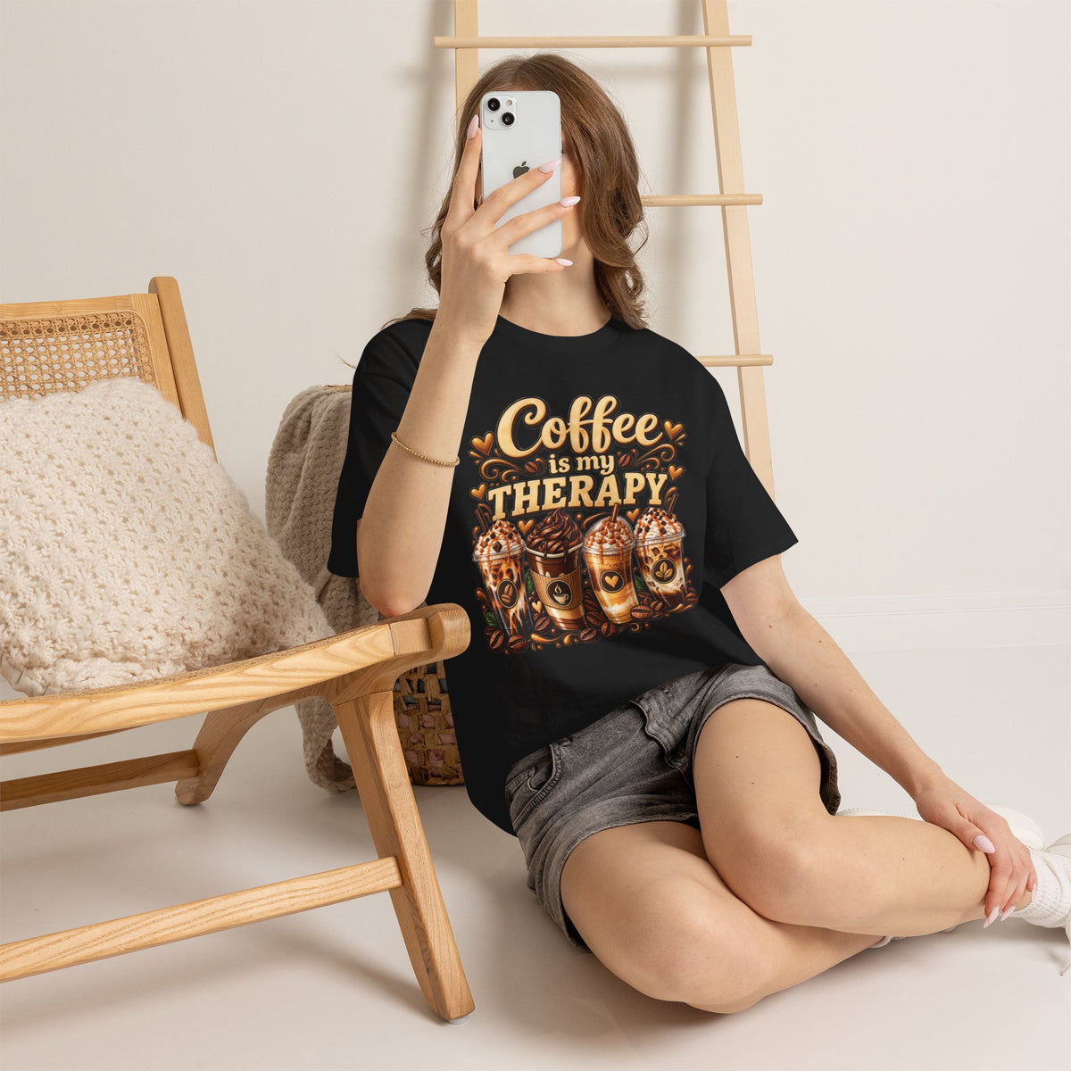 Coffee Is My Therapy T-Shirt | Coffee Cups Illustration, Cozy Beverage Tee