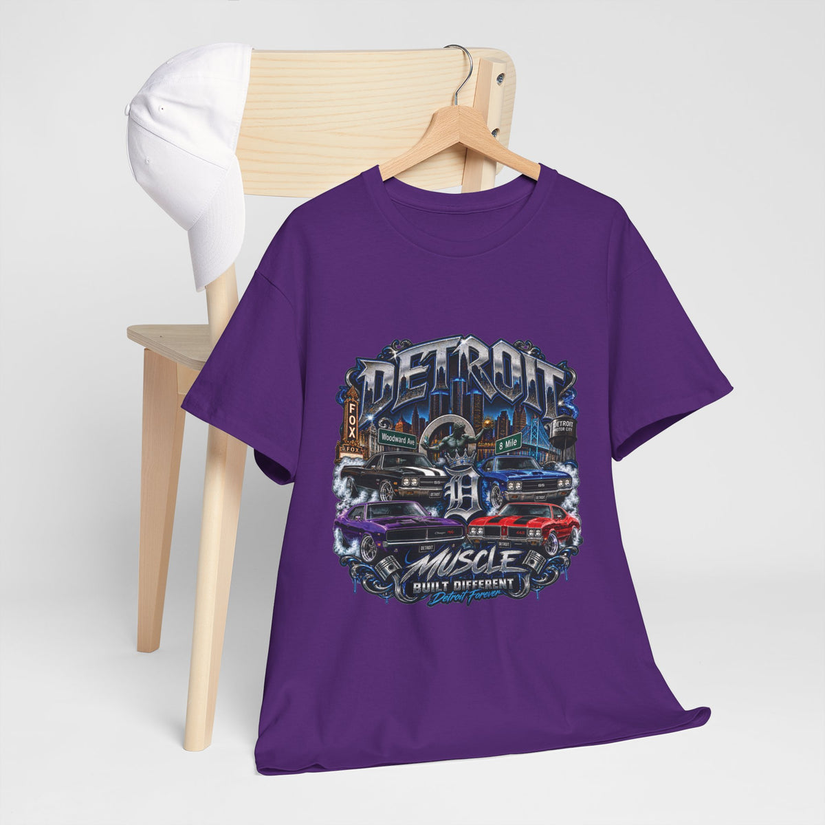 Detroit Muscle Car Tee | Vintage Hot Rod Illustration, Garage Scene