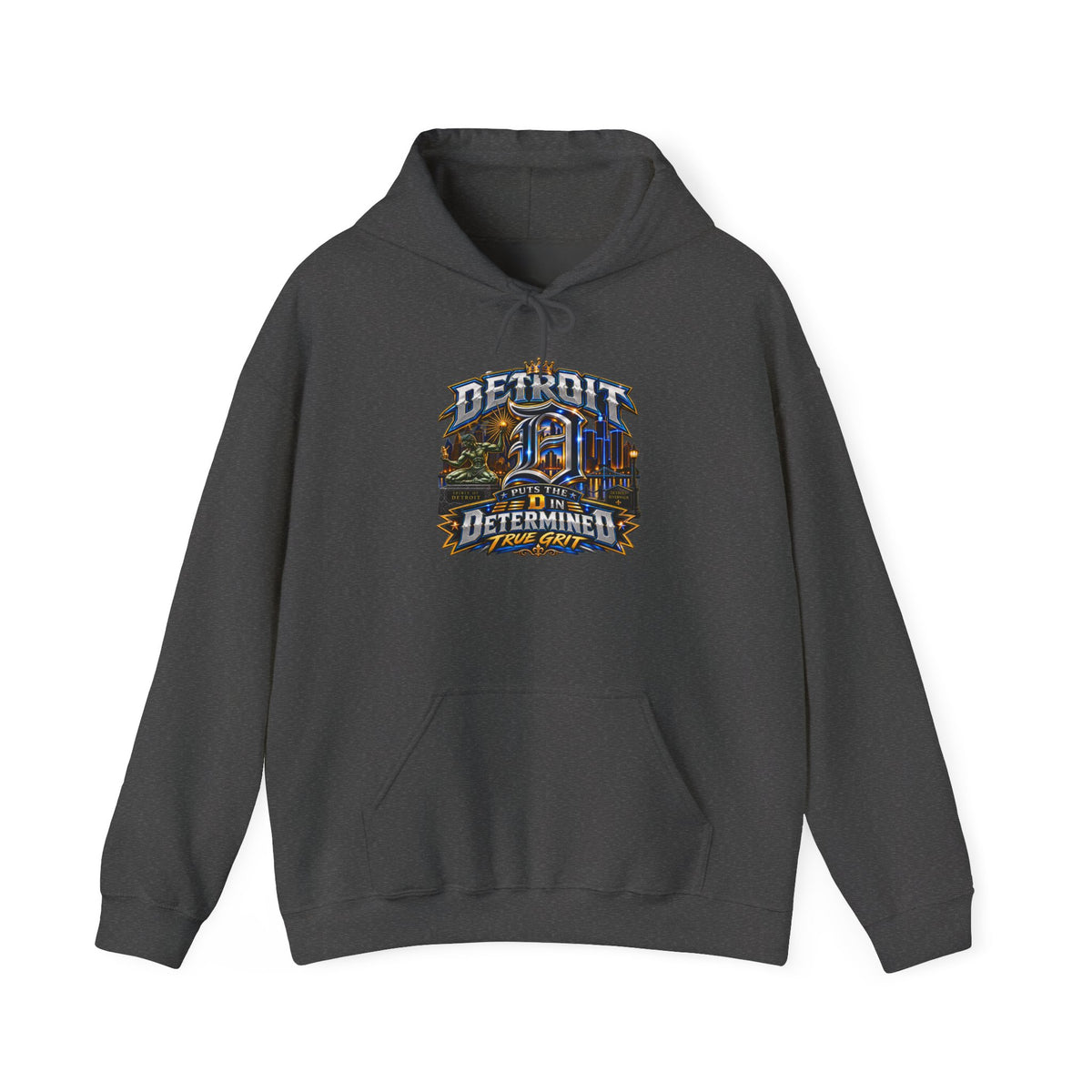 Detroit skyline determined slogan Hoodie | Motor City vintage style