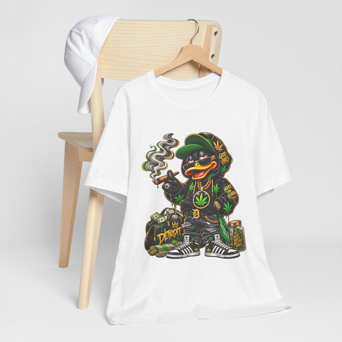 Weed Duck Smoking Graphic T-Shirt | Urban Streetwear Cannabis Art