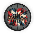 Urban Skyline Detroir Wall Clock – Red, White & Blue Cityscape Decor