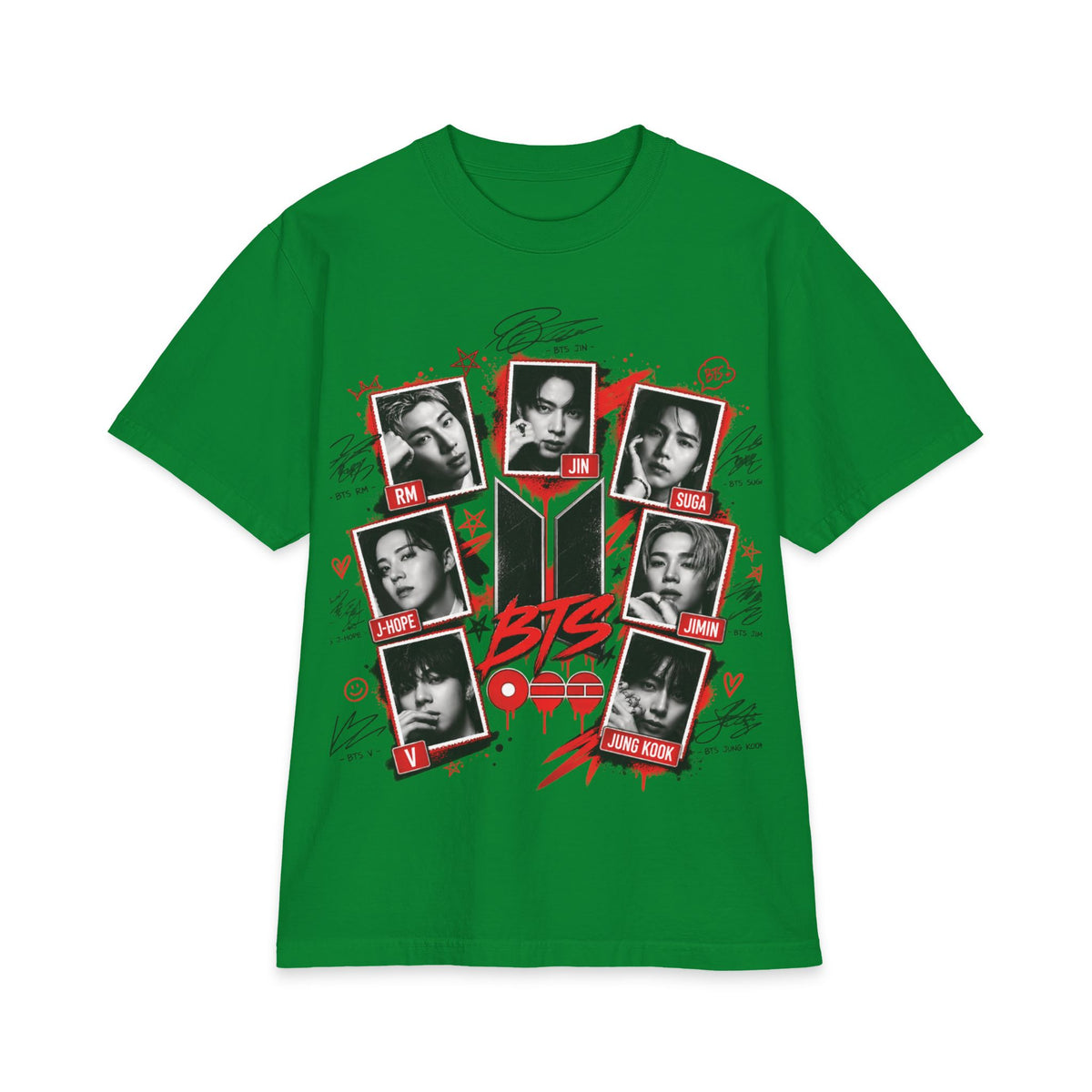 BTS K-Pop Photo Collage T-Shirt | Red Black Graphic Tee