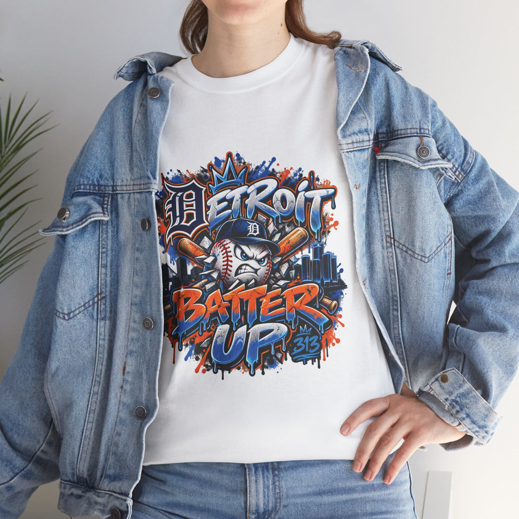 Detroit Batter Up T-Shirt | Baseball City Skyline Tee