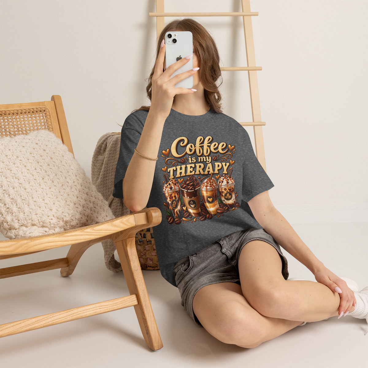 Coffee Is My Therapy T-Shirt | Coffee Cups Illustration, Cozy Beverage Tee