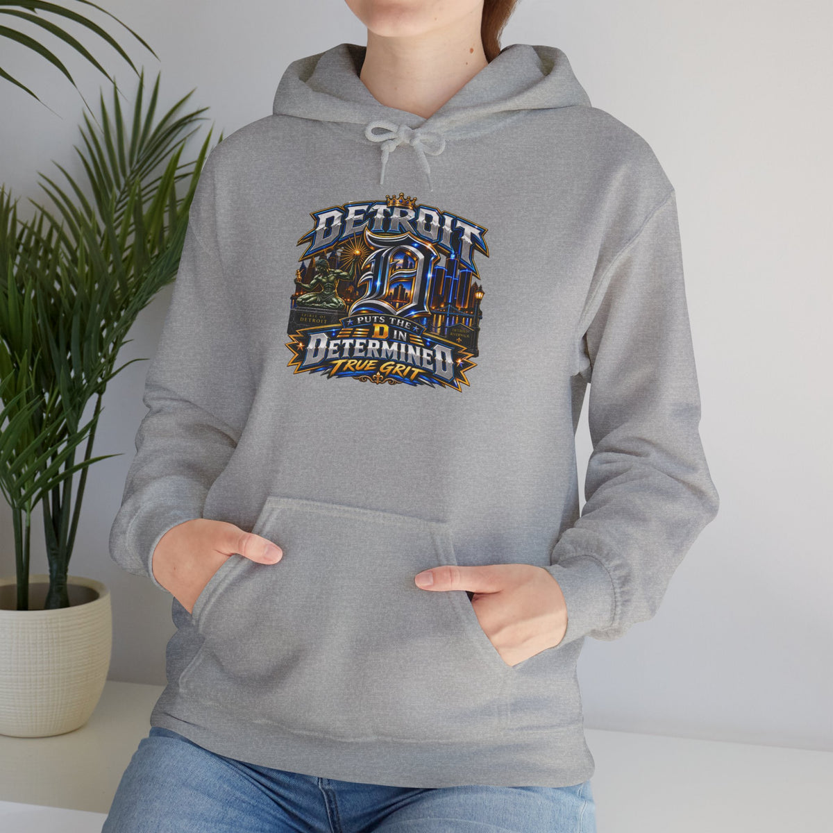Detroit skyline determined slogan Hoodie | Motor City vintage style