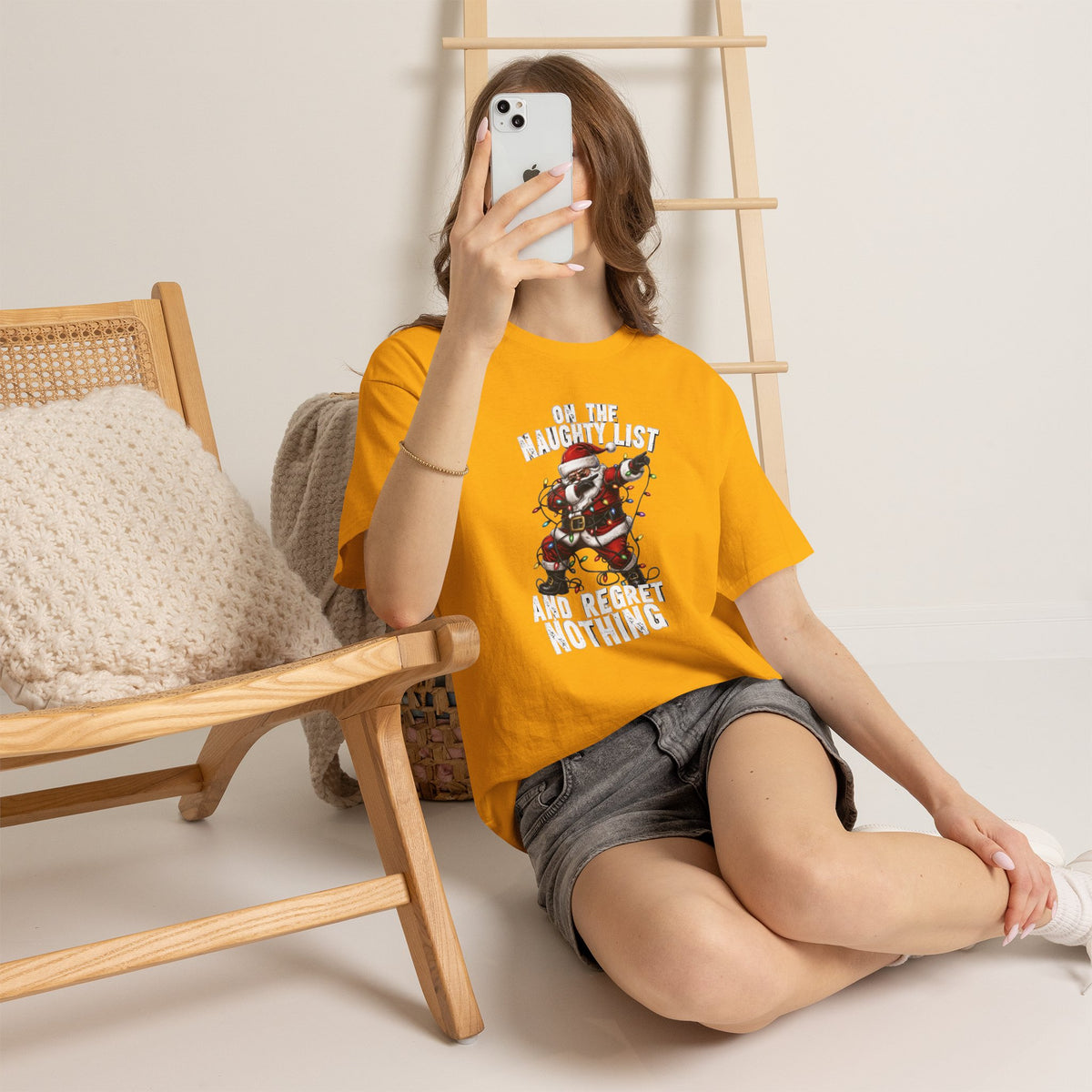 Santa Skeleton 'On the Naughty List and Regret Nothing' Tee | Christmas Punk Shirt