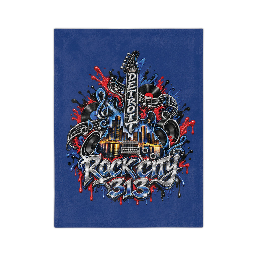 Detroit Rock City 313 graphic Velveteen Blanket | Guitar Skyline Music design