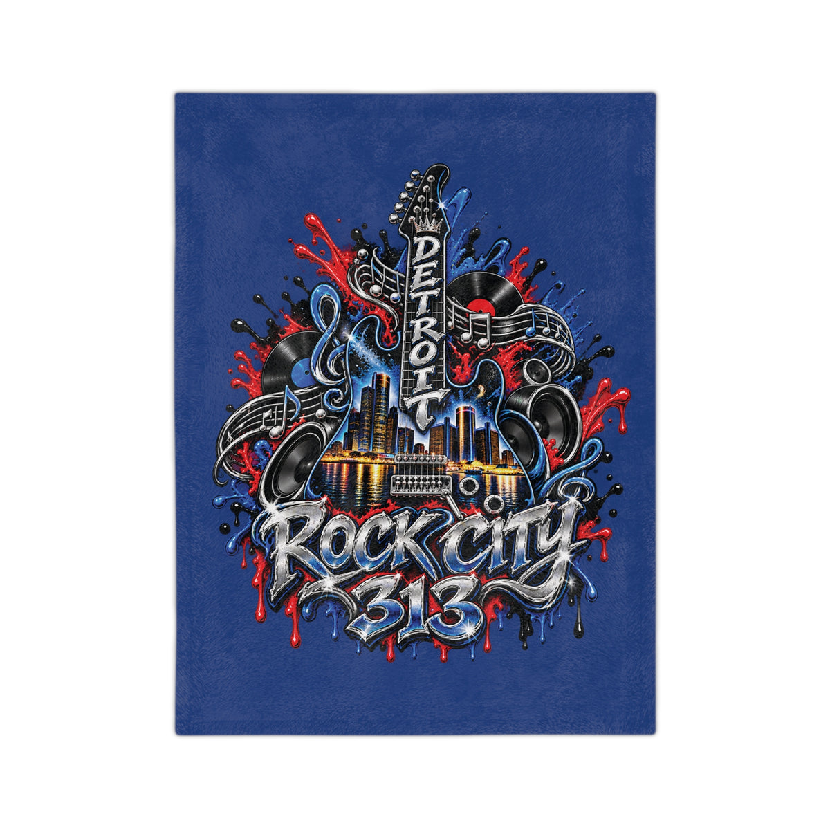Detroit Rock City 313 graphic Velveteen Blanket | Guitar Skyline Music design