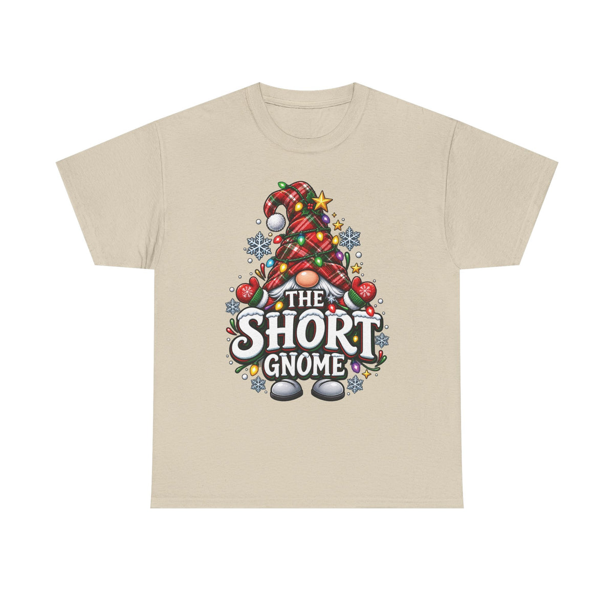 The Short Gnome T-Shirt | Christmas Gnome Plaid Hat, Holiday Lights Design