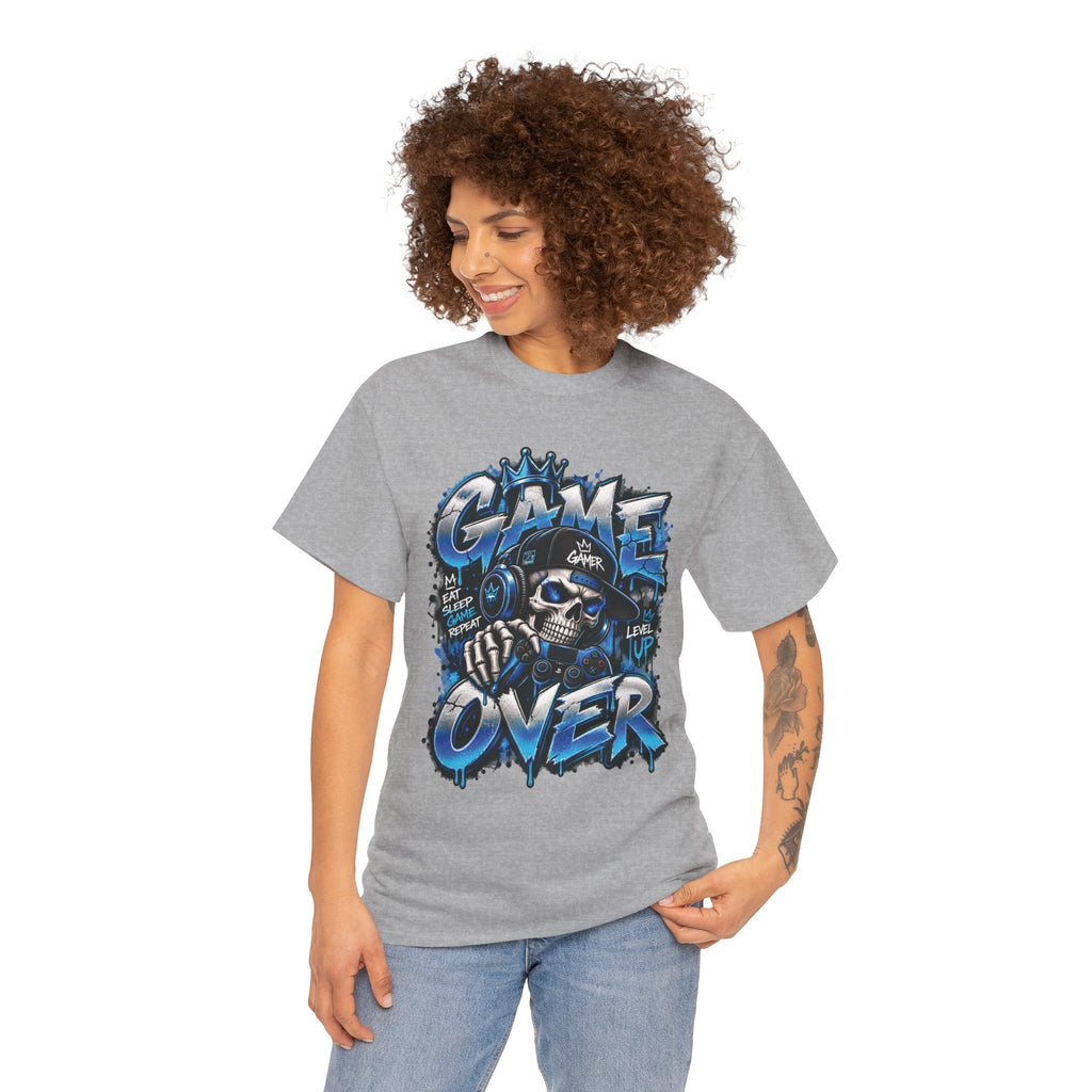 Game Over Skull Gamer T-Shirt | Level Up Graphic Tee