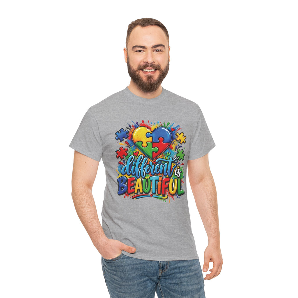 Different Is Beautiful Autism Puzzle Heart T-Shirt | Neurodiversity Awareness Tee