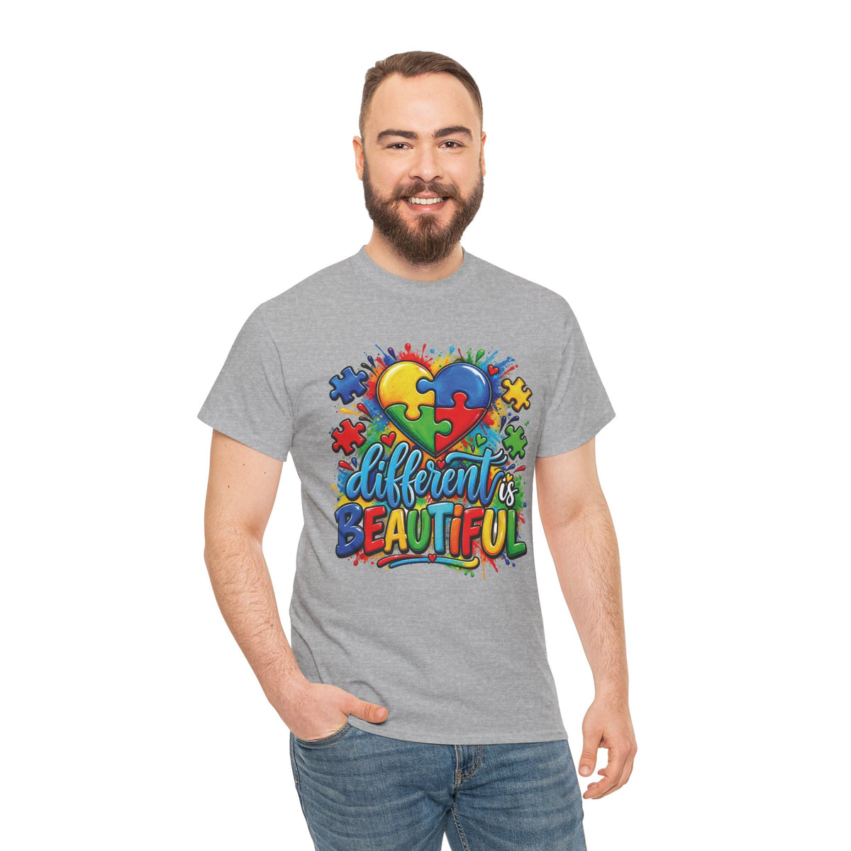 Different Is Beautiful Autism Puzzle Heart T-Shirt | Neurodiversity Awareness Tee