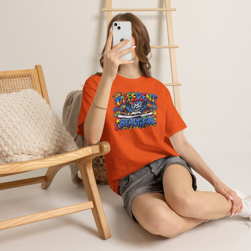 Different Is Beautiful Autism T-Shirt | Colorful Graffiti Typography