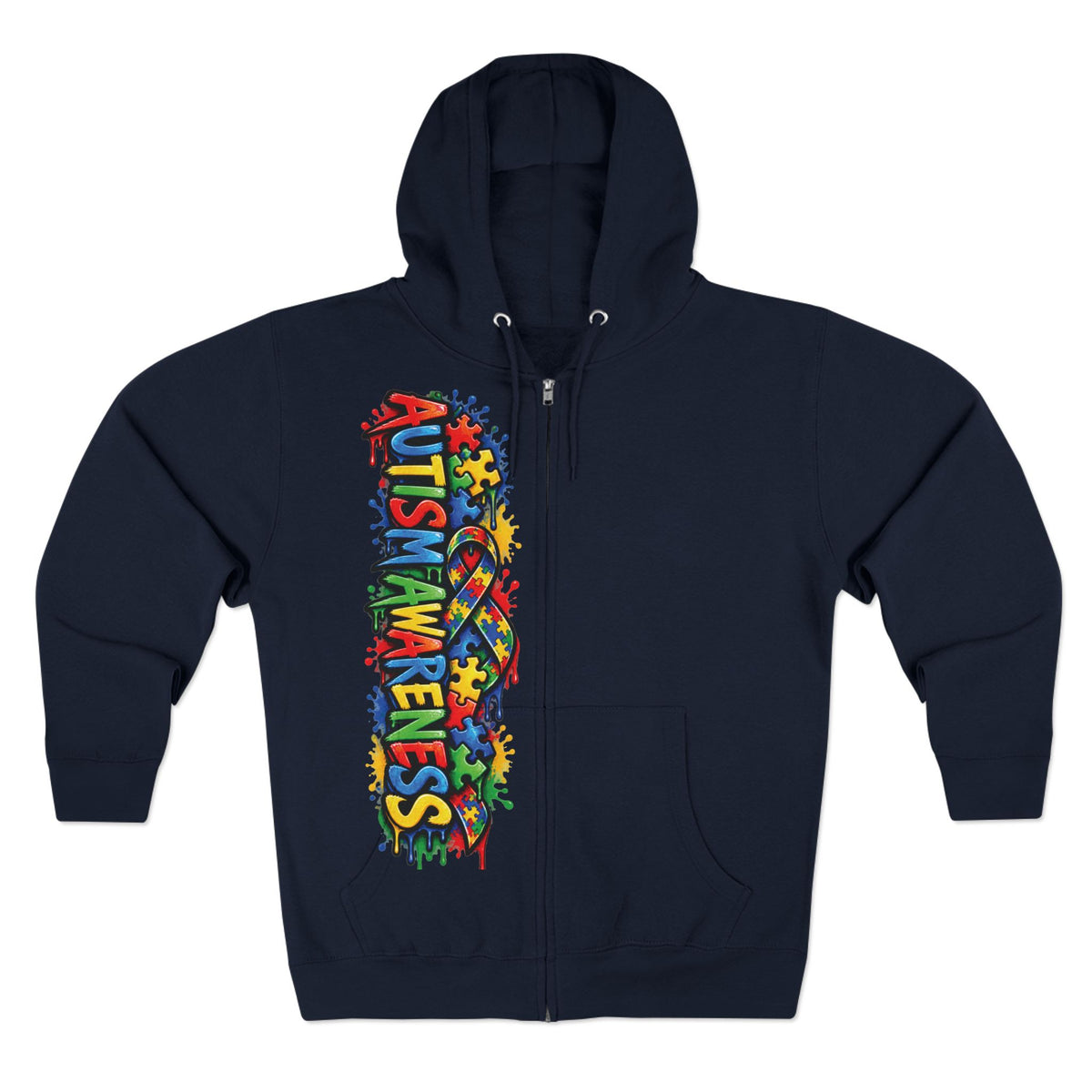 Autism Awareness Puzzle Heart Zip Hoodie | Colorful Awareness Design
