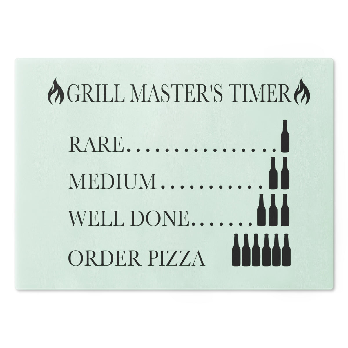 Grill Master's Timer Cutting Board | Beer Level Steak Doneness Chart