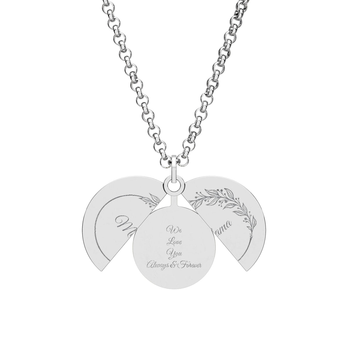Mama We Love You Hidden Message Circle Necklace, Customizable Engraved Secret Pendant