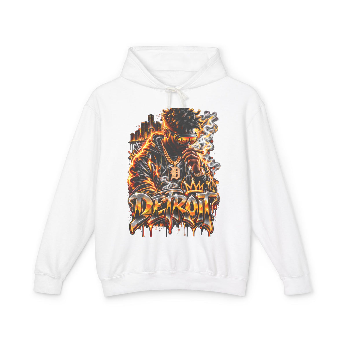 Detroit Flames Graphic Hoodie | City Skyline, Graffiti Drip Design