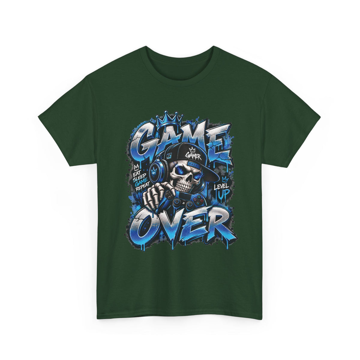 Game Over Skull Gamer T-Shirt | Level Up Graphic Tee