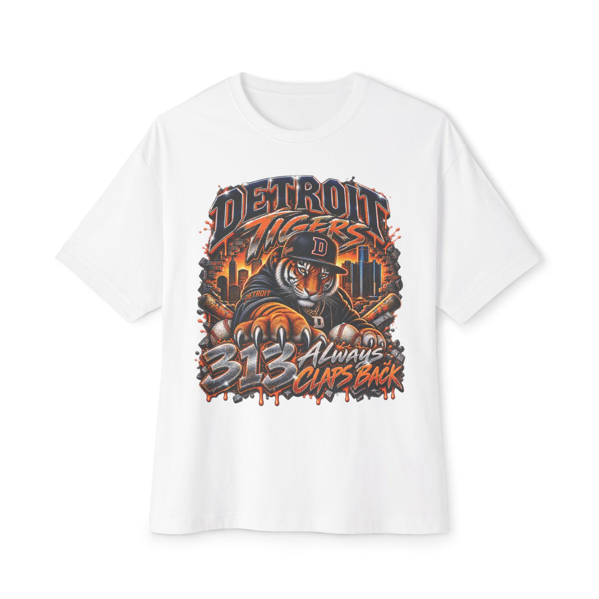 Detroit Tigers Mascot Graphic Tee | Vintage Baseball City Skyline Tee