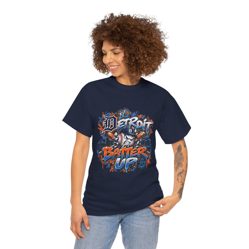 Detroit Batter Up T-Shirt | Baseball City Skyline Tee