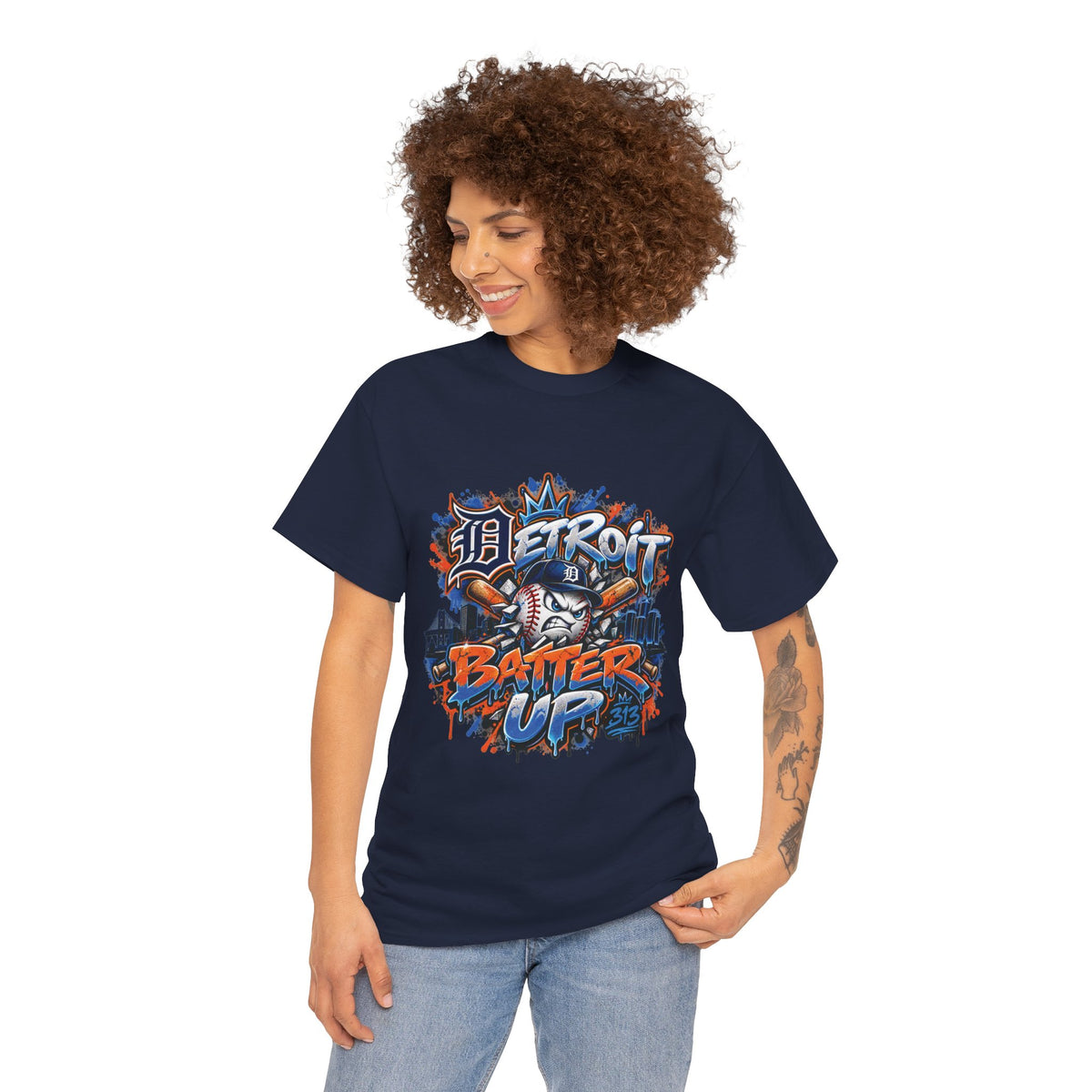 Detroit Batter Up T-Shirt | Baseball City Skyline Tee