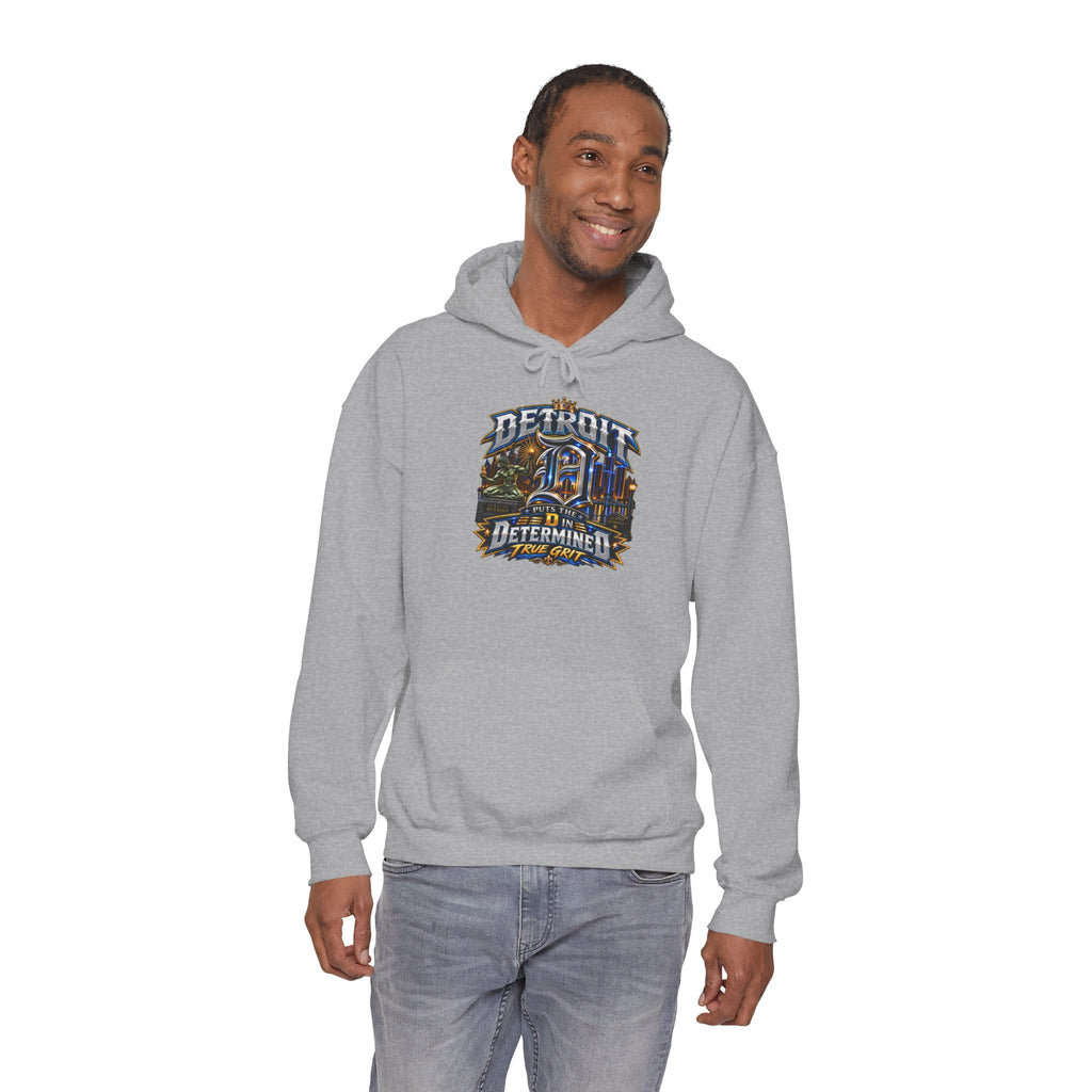 Detroit skyline determined slogan Hoodie | Motor City vintage style