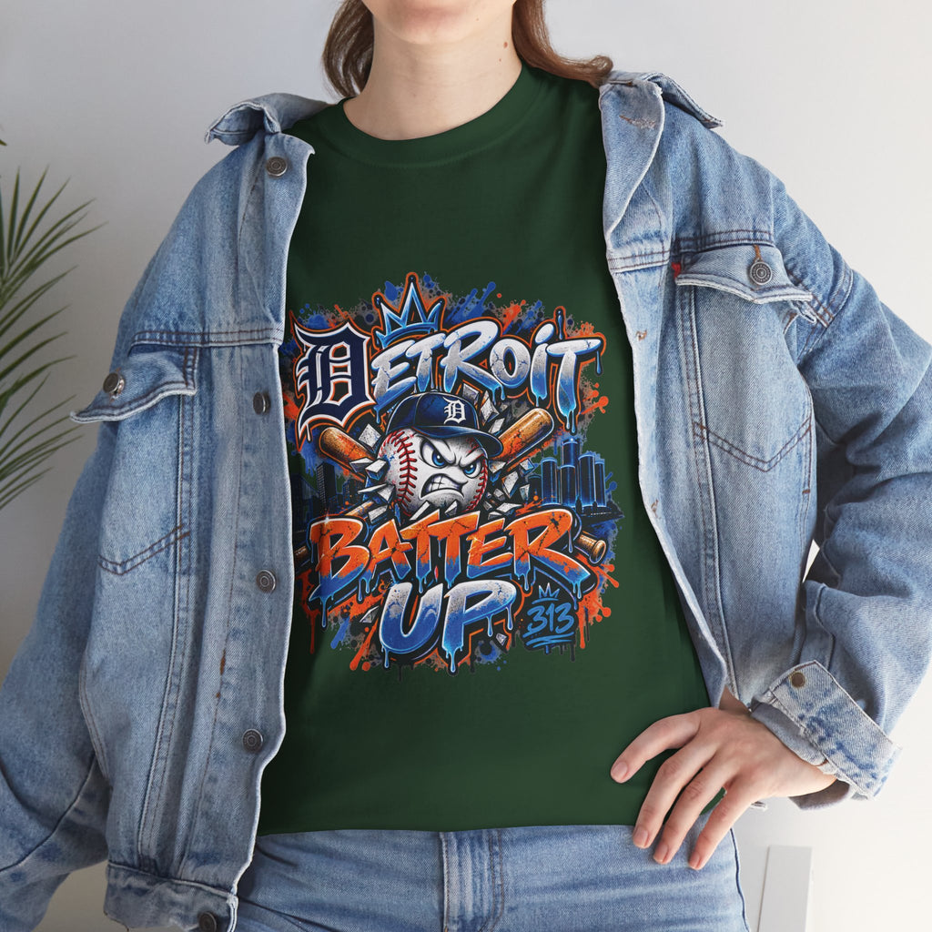 Detroit Batter Up T-Shirt | Baseball City Skyline Tee