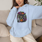 Spooky Halloween Skull Pumpkin Floral Hoodie | Haunted Garden Sweatshirt