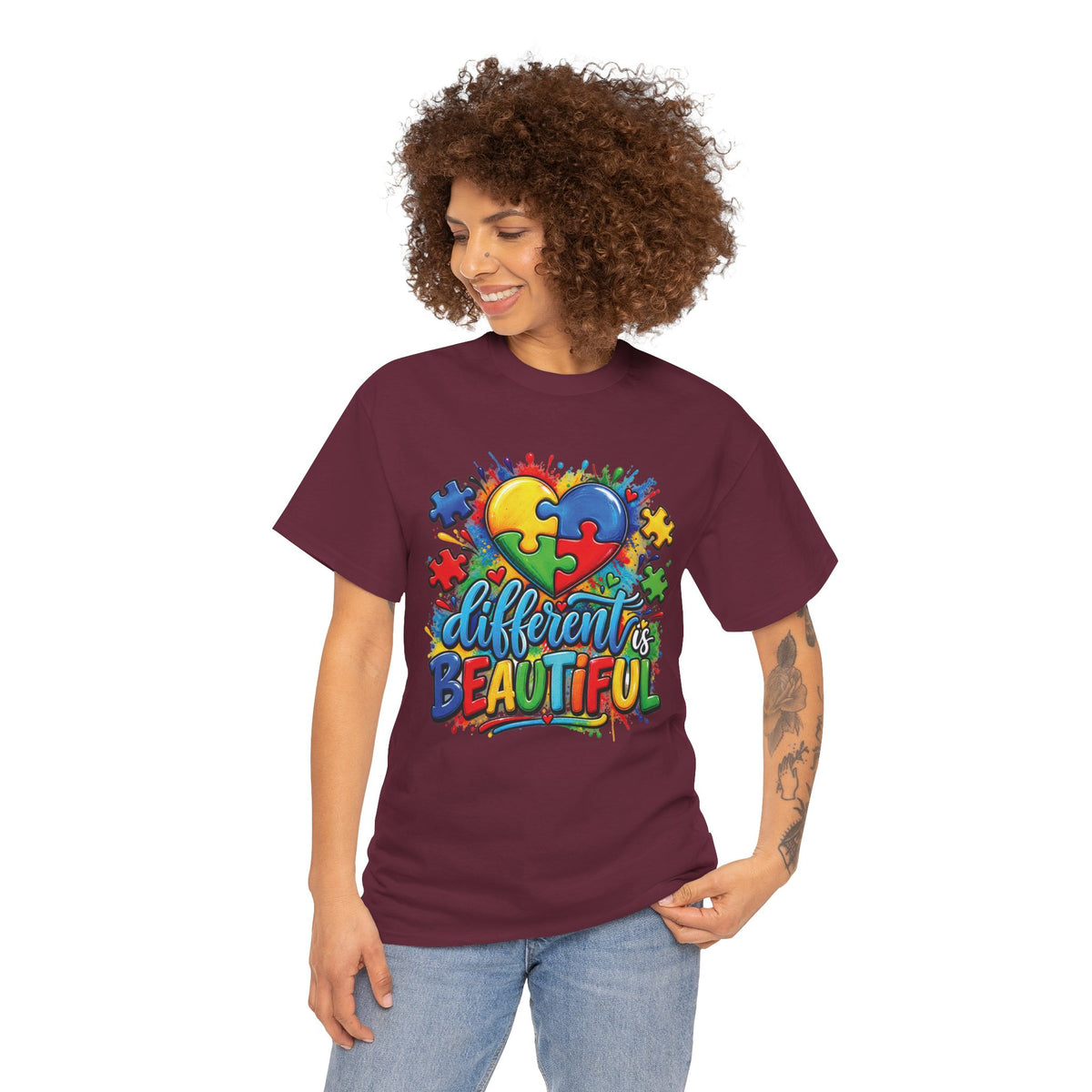 Different Is Beautiful Autism Puzzle Heart T-Shirt | Neurodiversity Awareness Tee