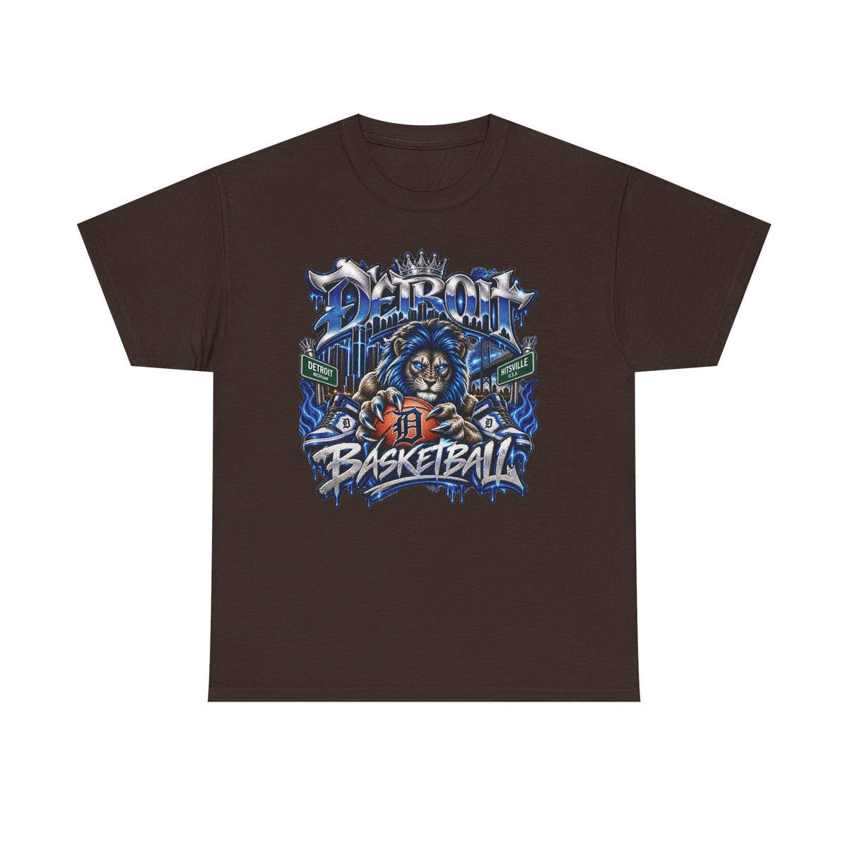 Detroit Basketball Lion Graphic Tee | City Streetball Detroit D Logo