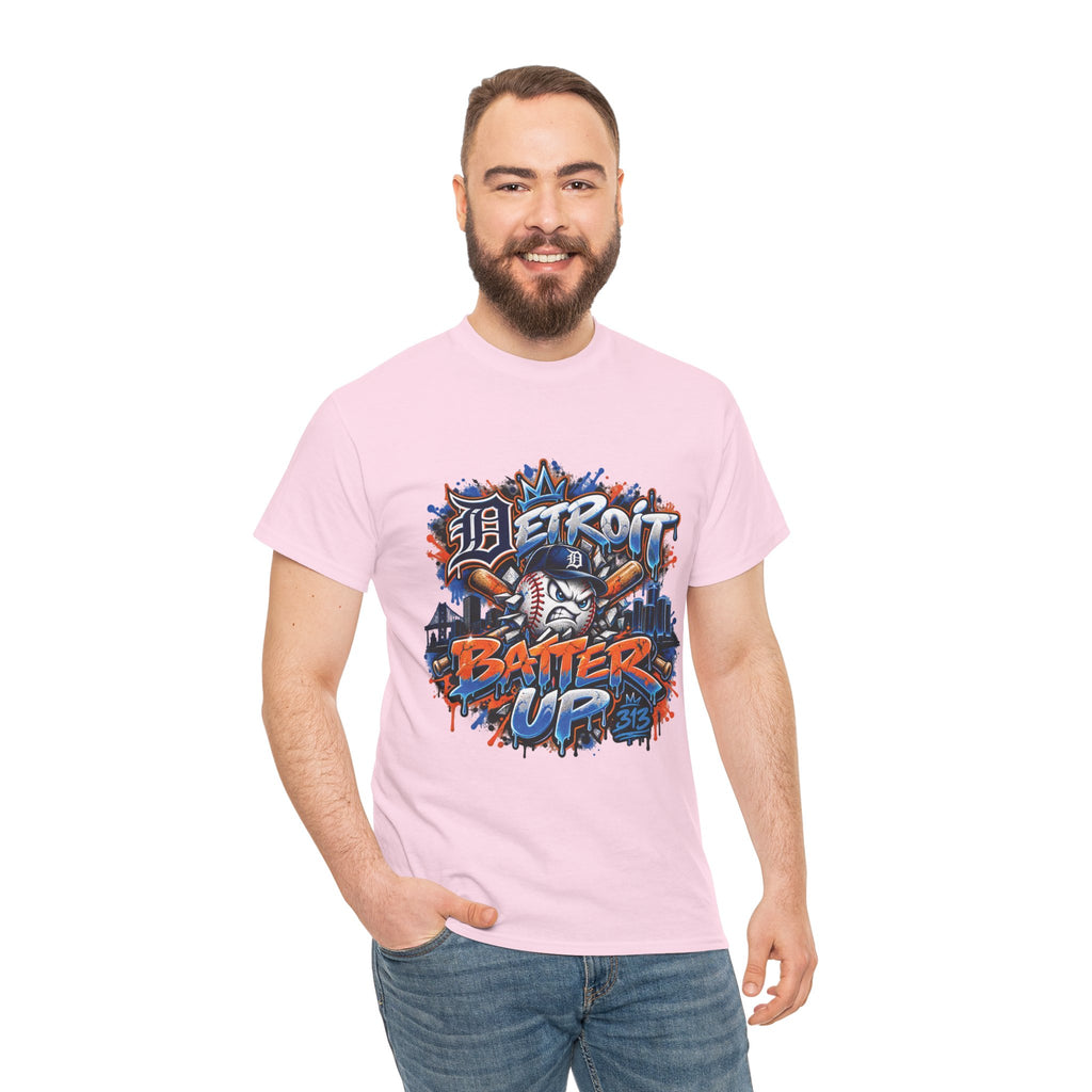 Detroit Batter Up T-Shirt | Baseball City Skyline Tee