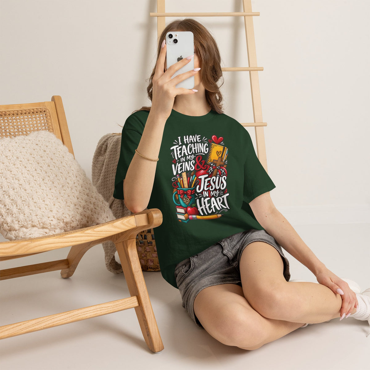 Teaching in My Veins & Jesus in My Heart T-Shirt | Teacher Faith Tee