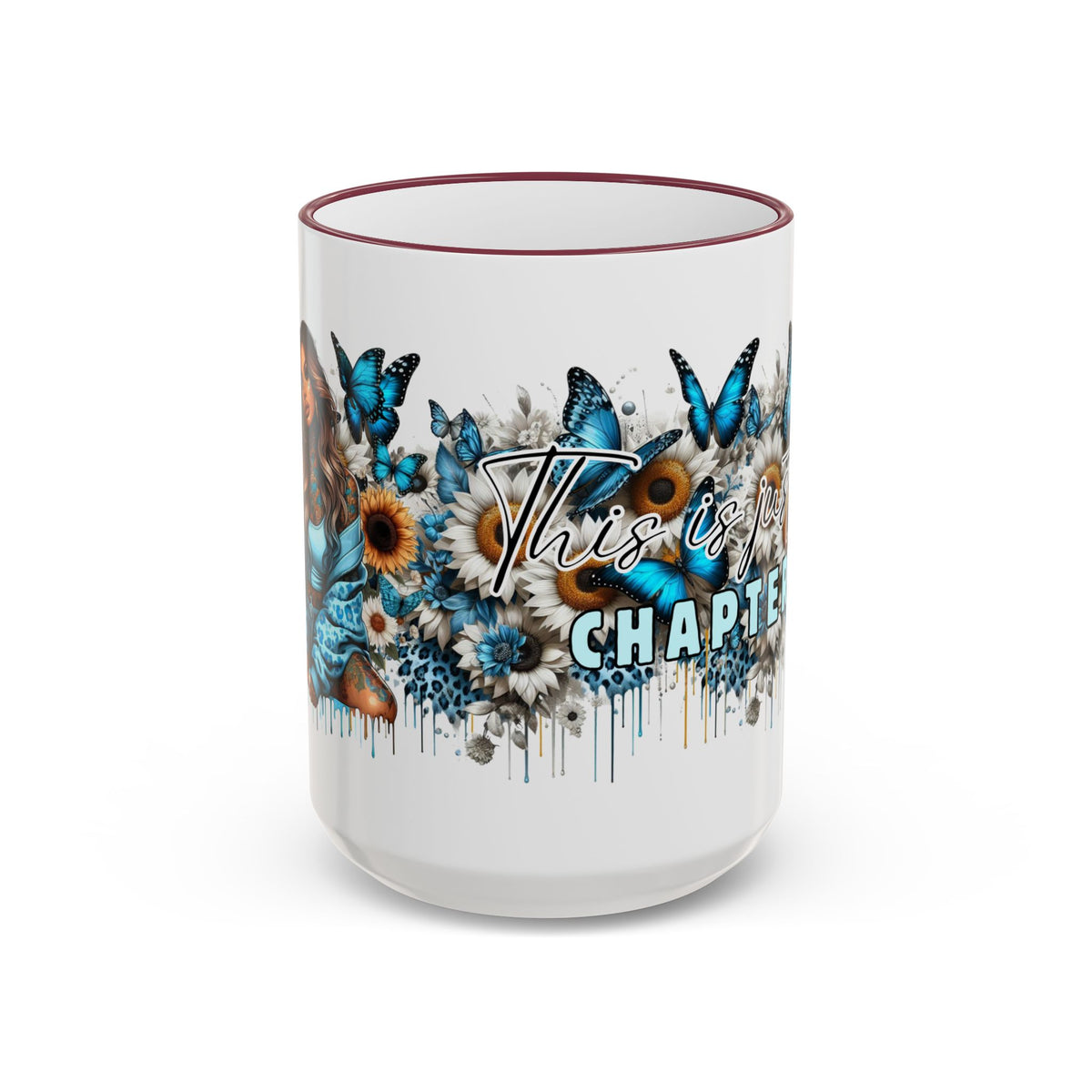 This Is My Chapter Mug | Blue Butterflies Sunflowers Accent Rim & Handle