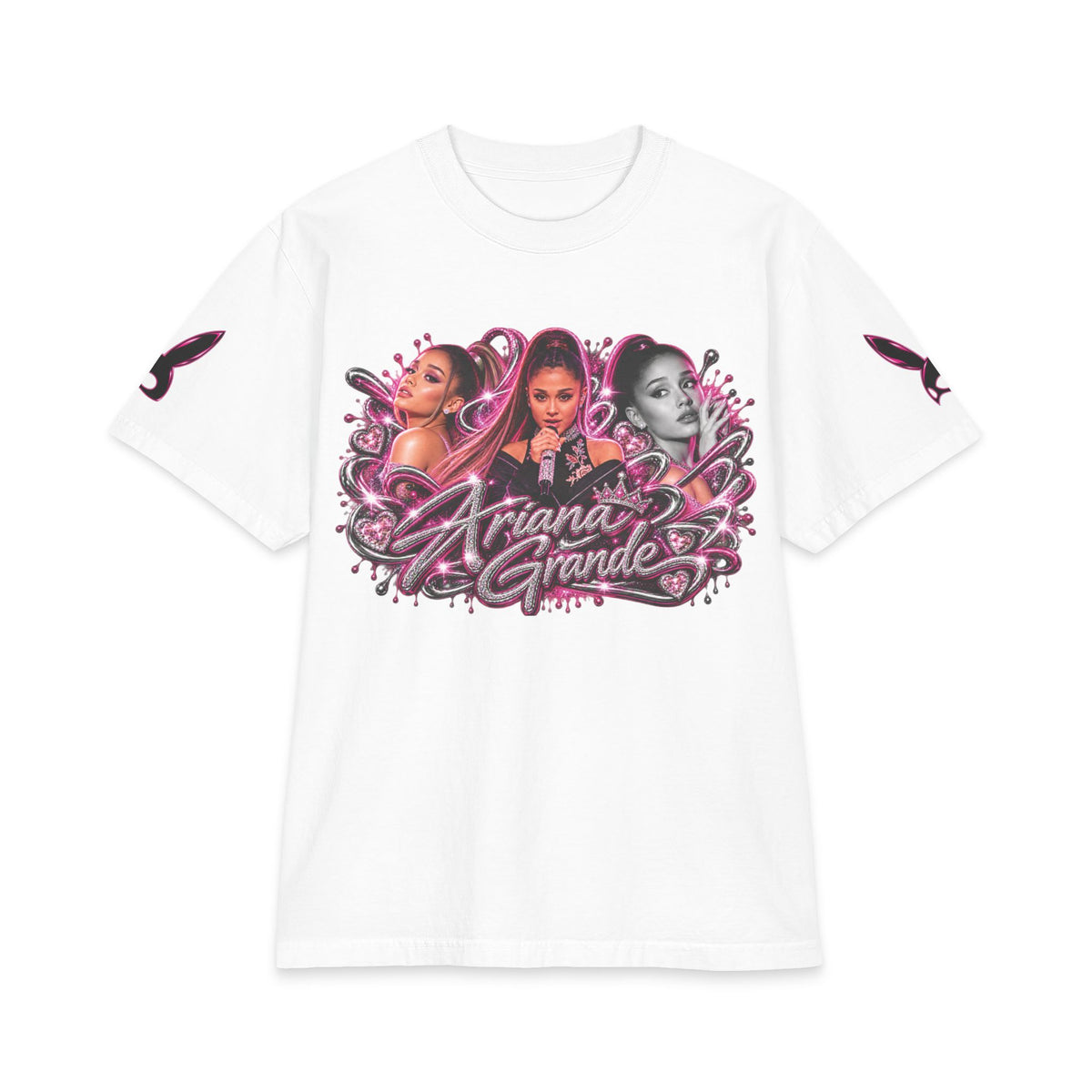 Ariana Pop Star Portraits T-Shirt | Pink Graphic Photo Collage