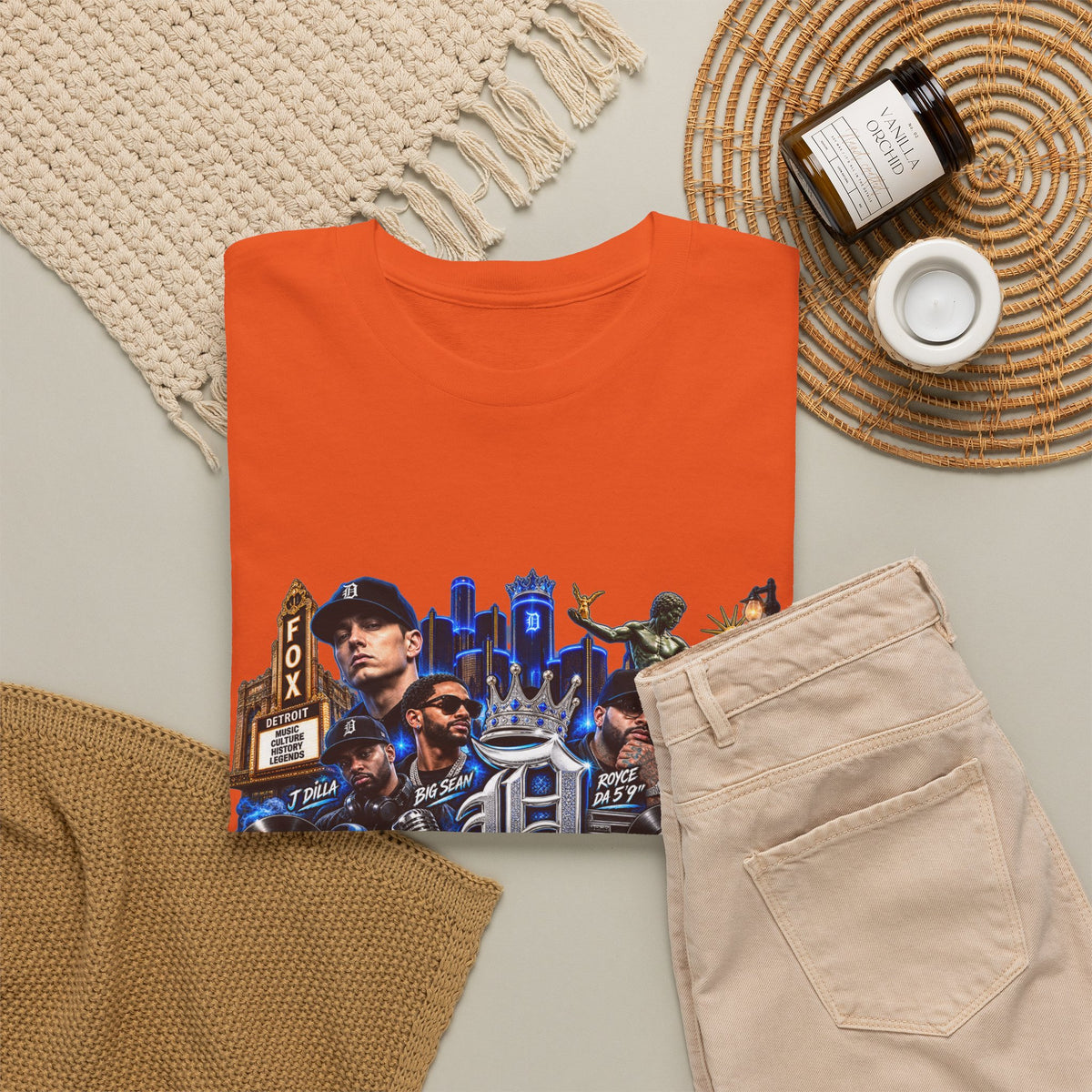 Detroit Legends collage T-Shirt | Motor City skyline, classic cars, musicians