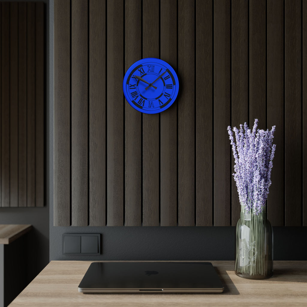 Roman Numeral Blue Clock Acrylic Wall Clock | Modern Decorative Timepiece
