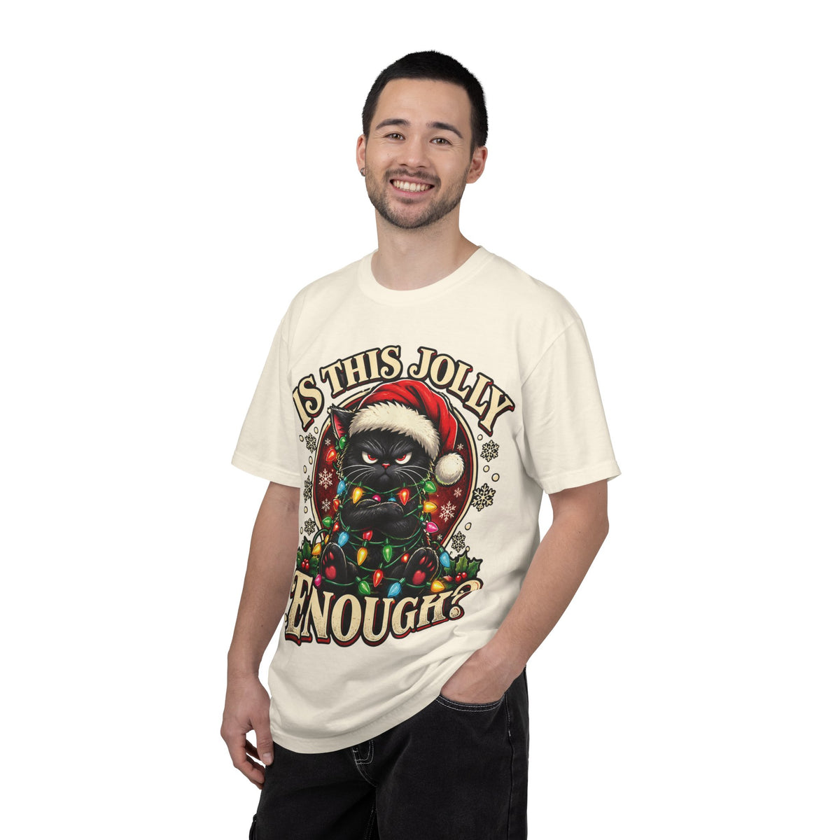 Grumpy Cat in Santa Hat T-Shirt | "Is This Jolly Enough?" Holiday Tee