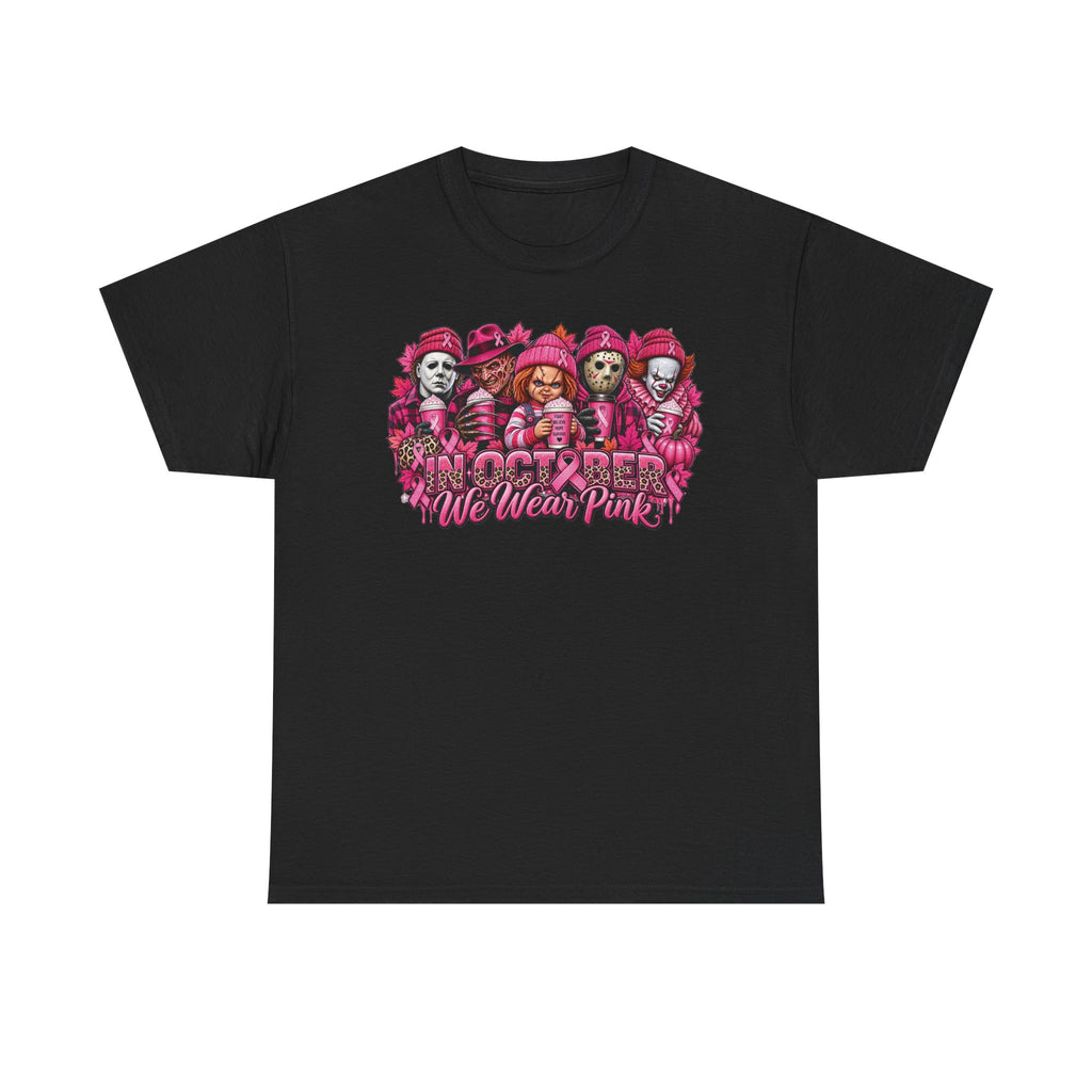 Horror Icons We Wear Pink Tee | October Breast Cancer Awareness Shirt