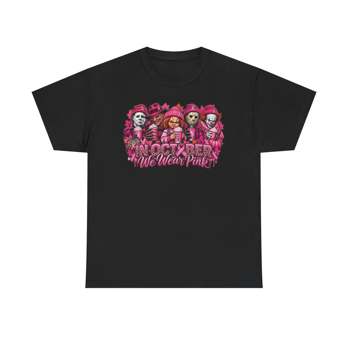 Horror Icons We Wear Pink Tee | October Breast Cancer Awareness Shirt