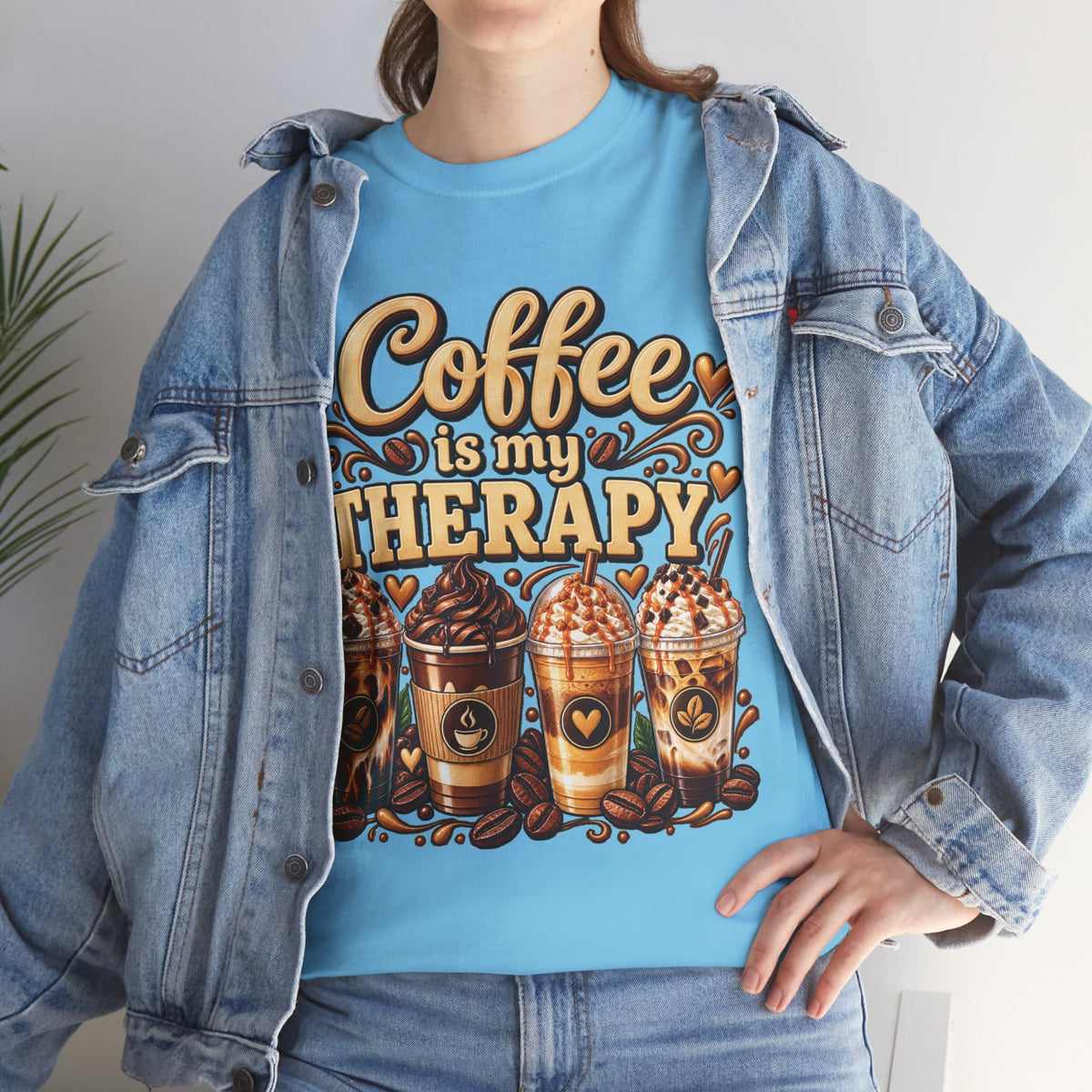 Coffee Is My Therapy T-Shirt | Coffee Cups Illustration, Cozy Beverage Tee