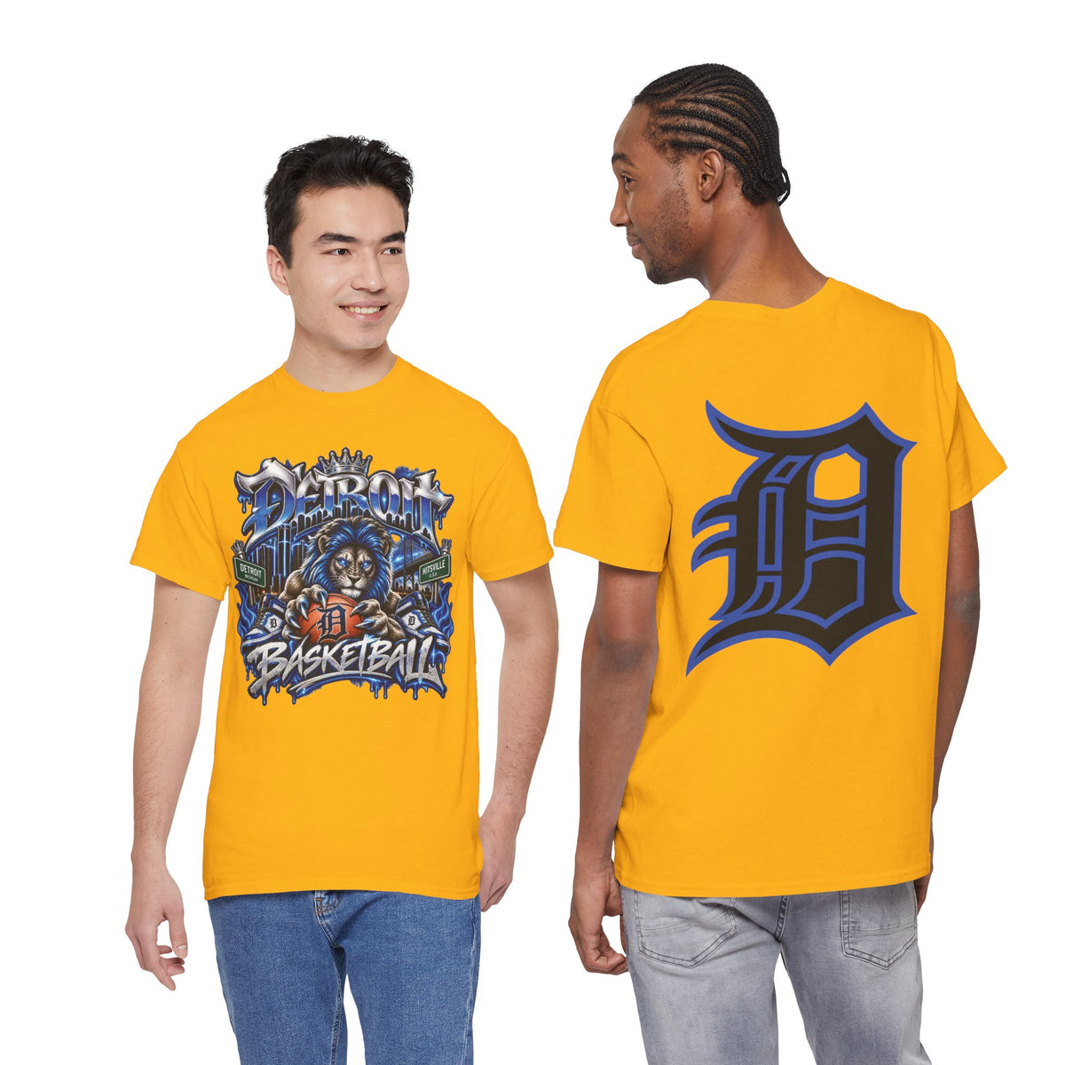 Detroit Basketball Lion Graphic Tee | Motor City D Old English Logo