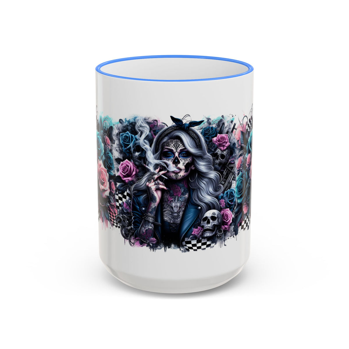 Sugar Skull Girl mug | Accent Rim & Handle ceramic mug