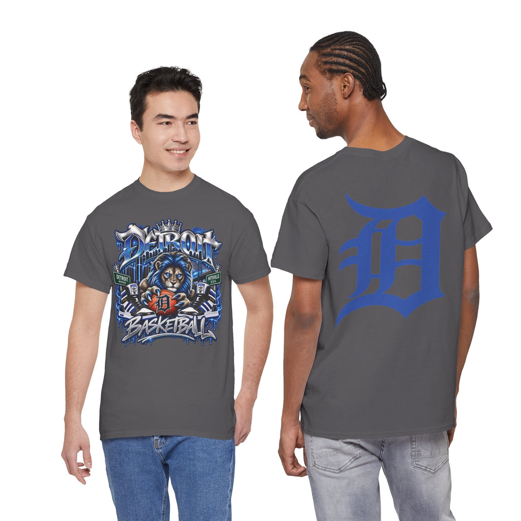 Detroit Lion Basketball Tee | D Letter Back Logo, Urban Sports Graphic