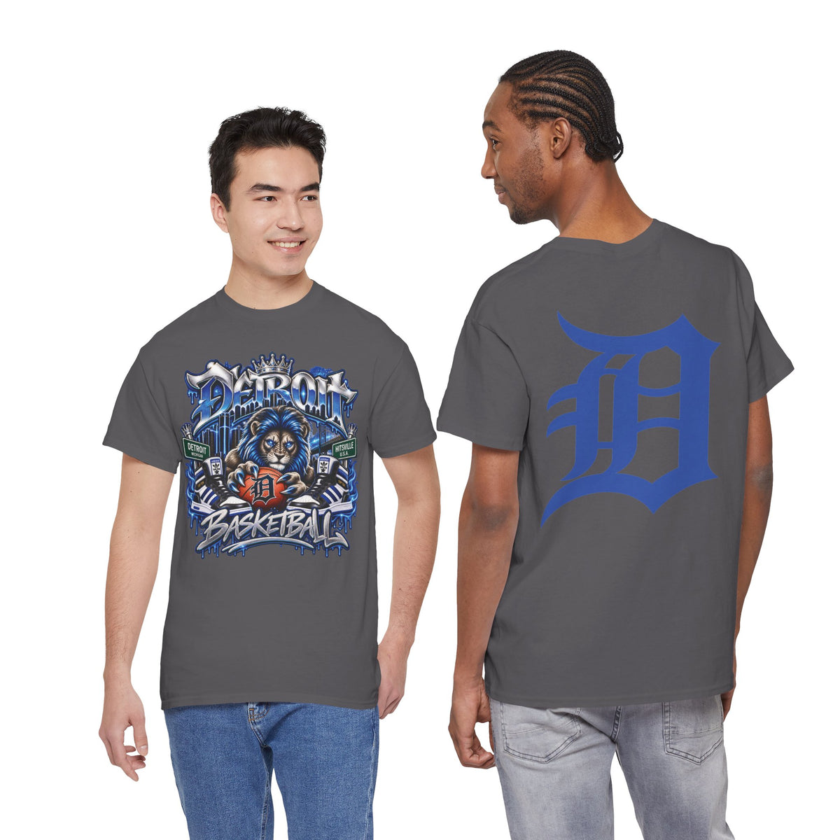 Detroit Lion Basketball Tee | D Letter Back Logo, Urban Sports Graphic