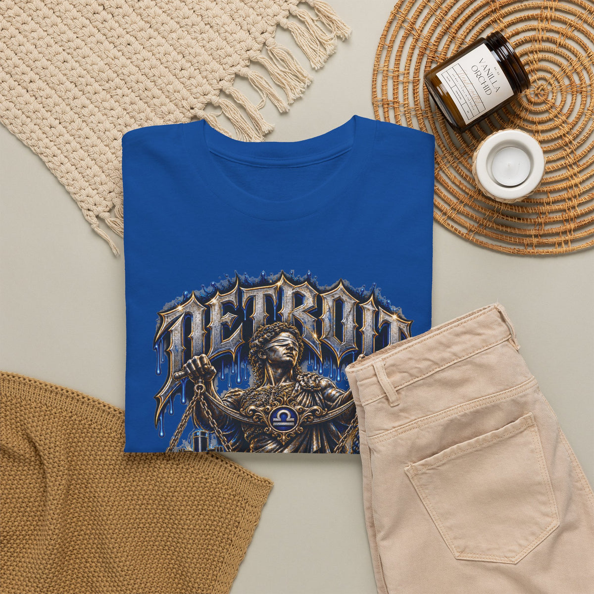 Detroit Libra T-Shirt | Skull Scales, Blue Roses, Zodiac Design